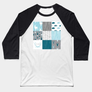 Little Man Patchwork Squares - Woodland Blue and Grey Baseball T-Shirt